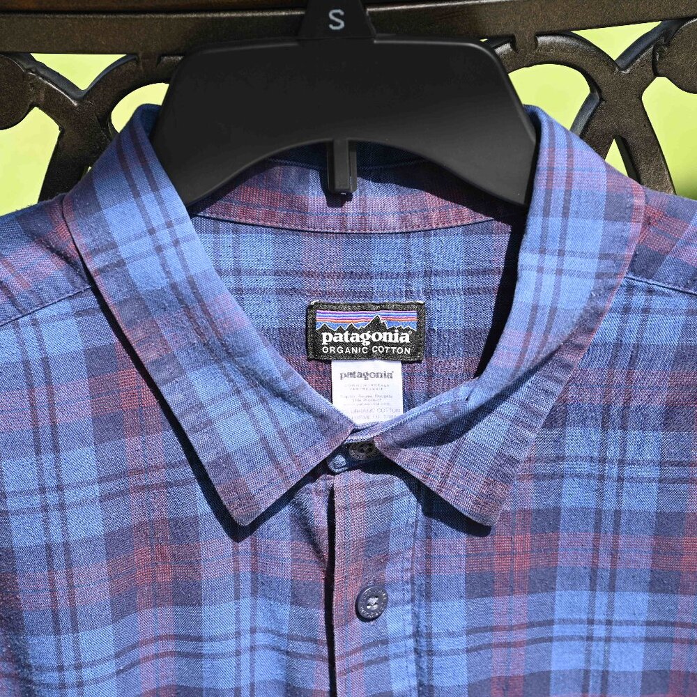 Men's Patagonia long sleeve cotton shirt blue plaid XL
